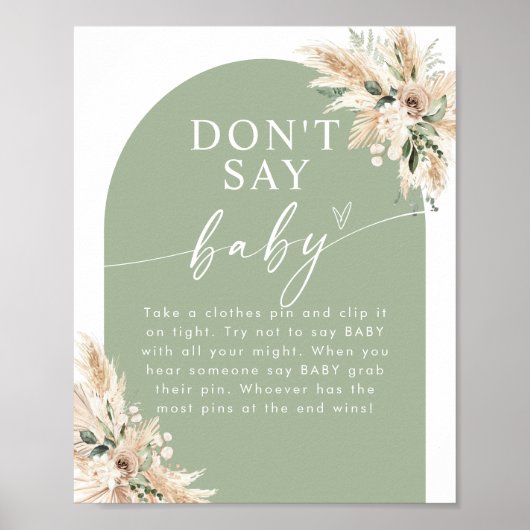 Poster Baby shower d'herbe Sage Green Pampas (Devant)