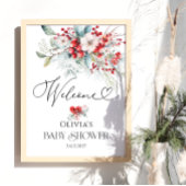 Poster Baby shower d'hiver à feuillage persistant Bienven