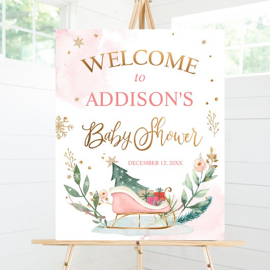 Poster Baby shower d'hiver Bienvenue Sleigh Froid à l'ext
