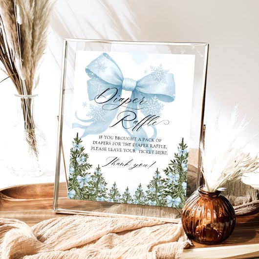 Poster Baby shower d'hiver Bleu Bow Raffin