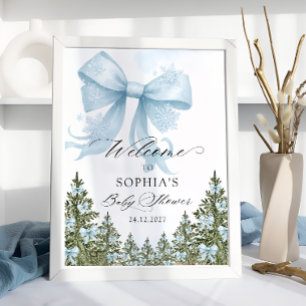 Poster Baby shower d'hiver Blue Bow