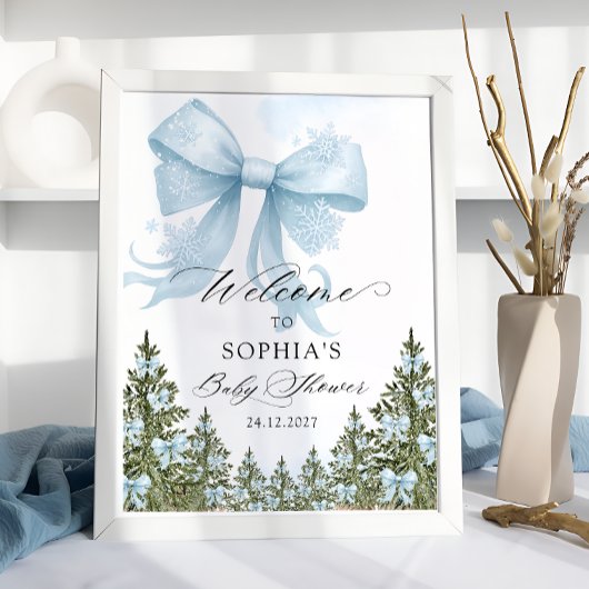 Poster Baby shower d'hiver Blue Bow