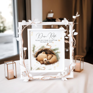 Poster Baby shower d'hiver de l'ours des bois à l'extérie