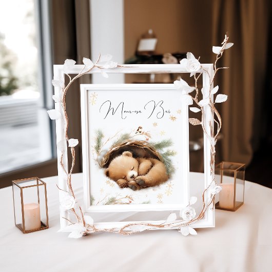 Poster Baby shower d'hiver de l'ours des bois à l'extérie