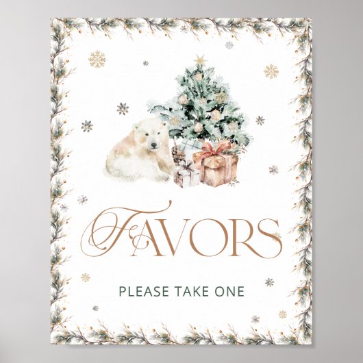 Poster Baby shower d'hiver de l'ours polaire mignon Faveu (Devant)
