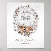Poster Baby shower d'hiver des cerfs de bois Bienvenue (Devant)