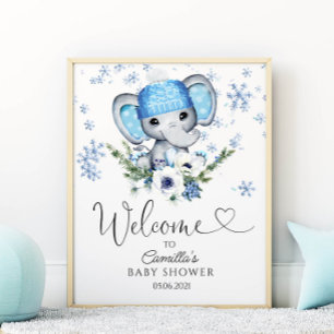 Poster Baby shower d'hiver Elephant Bienvenue