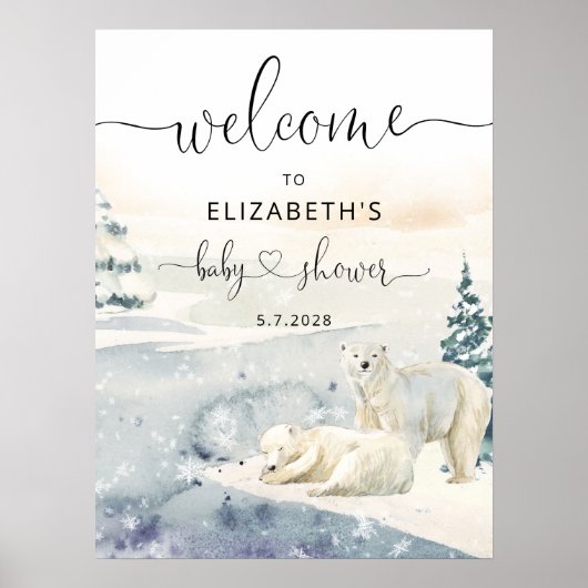 Poster Baby shower d'hiver Ours polaire Bienvenue (Devant)