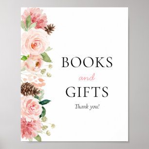 Poster Baby shower d'hiver rose Floral Livres & Cadeaux