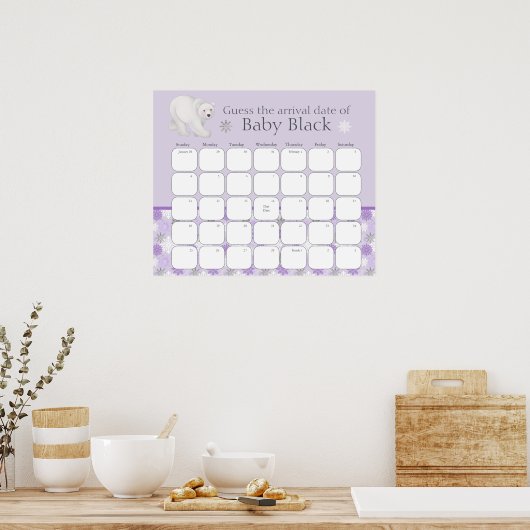 Poster Baby shower D'Hiver Violet Devinez La Date D'Échéa (Cuisine)
