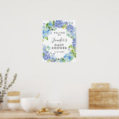 Poster Baby shower d'Hydrangea Rustique bleu aquarelle (Cuisine)