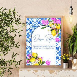 Poster Baby shower diaper tombole panneau Carreaux bleus