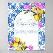 Poster Baby shower diaper tombole panneau Carreaux bleus  (Devant)