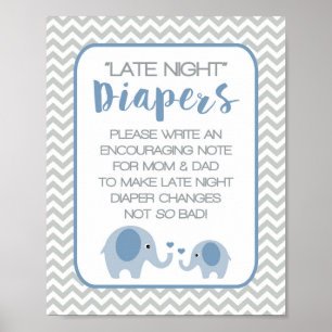 Poster Baby shower Diapeurs de nuit Signal Blue Elephants