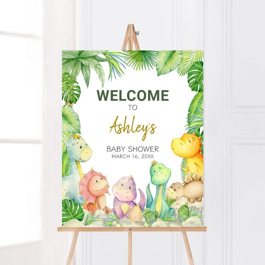 Poster Baby shower Dinosaur Boy de verdure Bienvenue