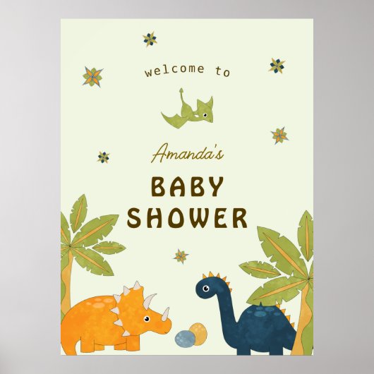 Poster Baby shower Dinosaur en caricature (Devant)