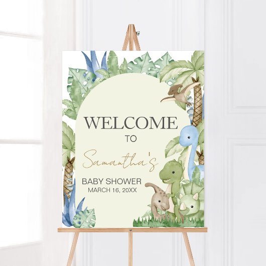 Poster Baby shower Dinosaur verdoyant Bienvenue