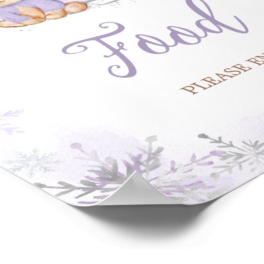 Poster Baby shower d'ours d'hiver pourpre (Coin)