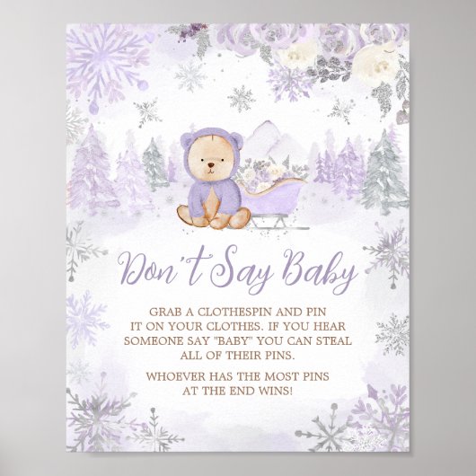 Poster Baby shower d'ours d'hiver pourpre ne pas dire béb (Devant)