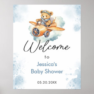 Poster Baby shower d'ours en peluche aquarelle Bienvenue