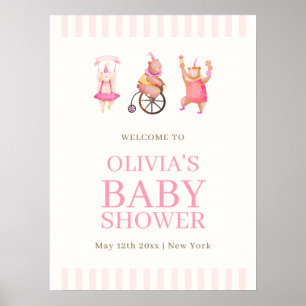 Poster Baby shower d'ours en peluche Pink Cute Circus Bie