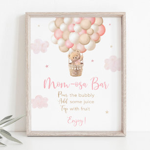 Poster Baby shower d'ours en peluche rose Mimosa Bar