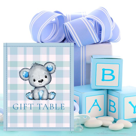 Poster Baby shower d'ours gris mou table cadeau