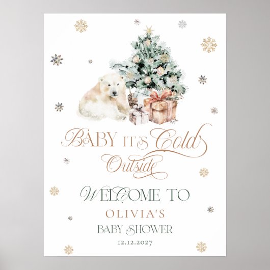 Poster Baby shower d'ours polaire froid extérieur mignon (Devant)