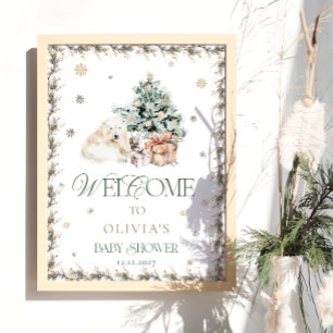 Poster Baby shower d'ours polaire mignon d'hiver Bienvenu