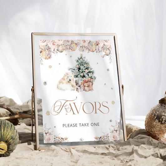 Poster Baby shower d'ours polaire mignon d'hiver Faveurs