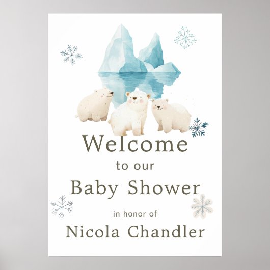 Poster Baby shower d'ours polaires d'hiver (Devant)