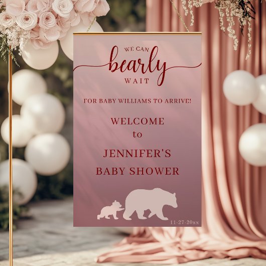 Poster Baby shower d'ours rose moderne Accueil Russe