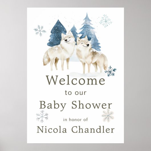Poster Baby shower du loup arctique d'hiver (Devant)