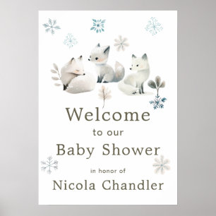 Poster Baby shower du loup arctique d'hiver