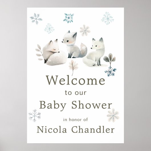 Poster Baby shower du loup arctique d'hiver (Devant)