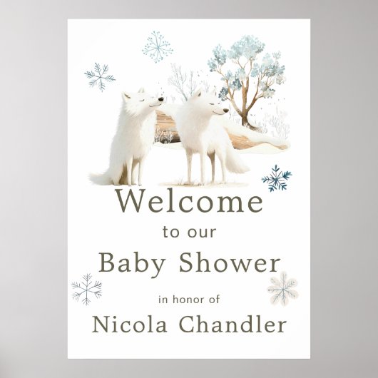 Poster Baby shower du loup arctique d'hiver (Devant)