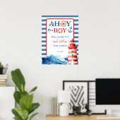 Poster Baby shower du phare bleu rouge Ahoy Boy (Bureau à domicile)