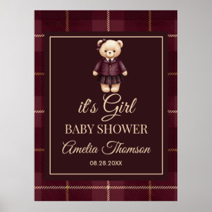 Poster Baby-shower élégant et chic pour un ourson prépa