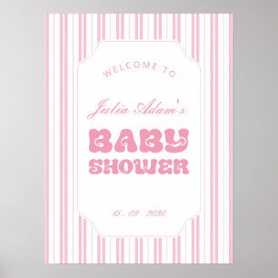 Poster Baby Shower élégant motif rayé rose pêche