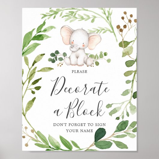 Poster Baby shower éléphant Décorer un panneau bloc (Devant)