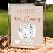 Poster Baby shower Éléphant Devine Combien