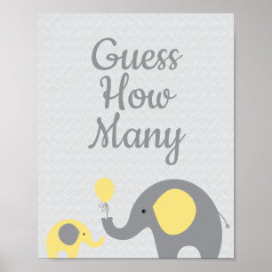 Poster Baby shower Eléphant Jaune Devine Combien de signe