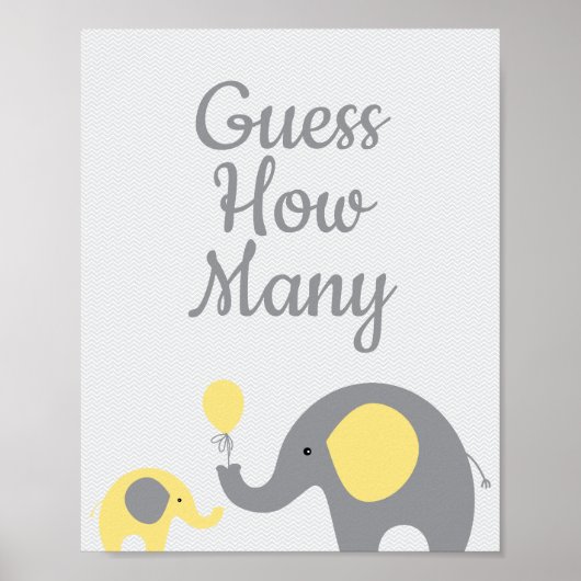 Poster Baby shower Eléphant Jaune Devine Combien de signe (Devant)
