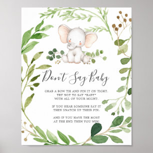Poster Baby shower éléphant ne pas dire signe bébé