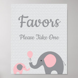 Poster Baby shower Eléphant Rose Favoriser Prendre Un Sig