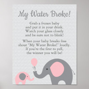 Poster Baby shower Eléphant Rose Mon Eau Broché Jeu