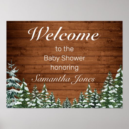 Poster Baby shower en bois neigeux et pin forestier Affic (Devant)