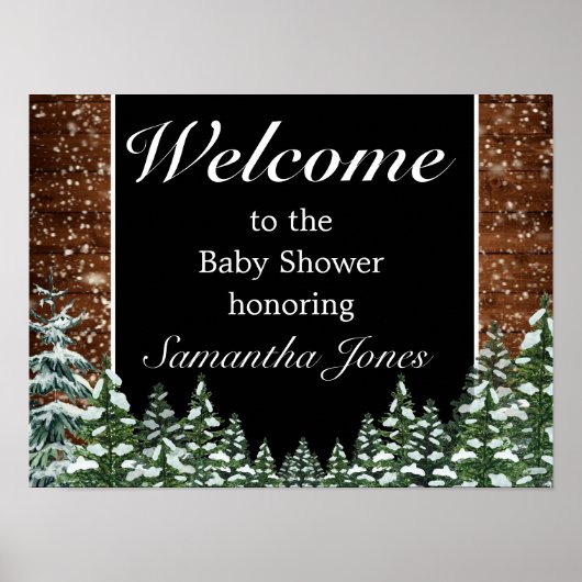 Poster Baby shower en bois neigeux et pin forestier Affic (Devant)