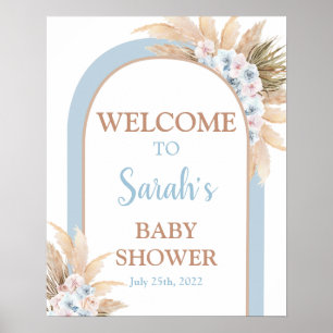 Poster Baby shower en laiton bleu Pampas Symbole de bienv