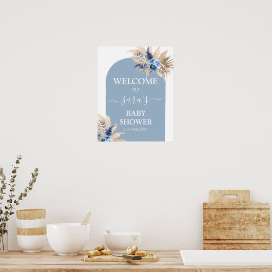 Poster Baby shower en laiton bleu Pampas Symbole de bienv (Cuisine)